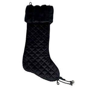 Villa Bacci Christmas Stocking black quilted faux fur bells Holiday decor